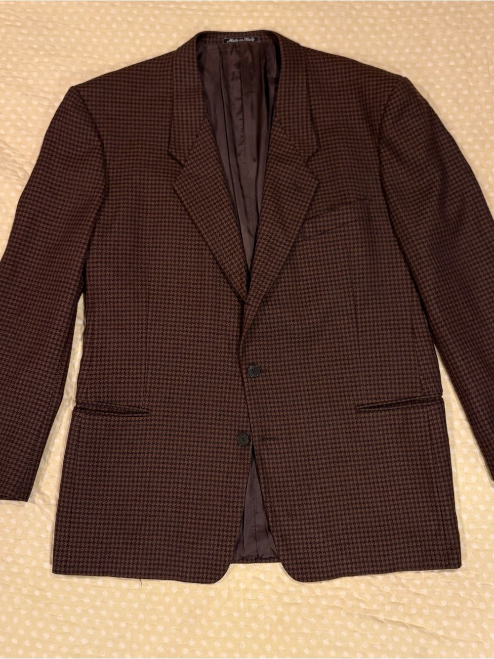MANI Armani 90s Vintage Men's Houndstooth Wool Cashmere Tweed Blazer 44L Brown